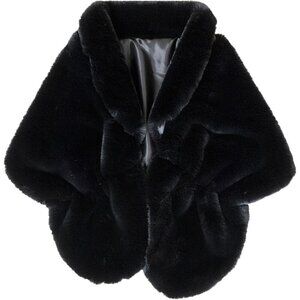 🆕 Fashowlife  New Faux Fur Cloak Shawl Women Black Scarf Warm Wrap Stole Shrug